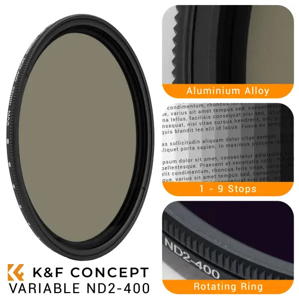 K&F CONCEPT VARIABLE ND2-400 HMC 55MM FILTER