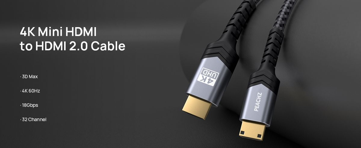 PEACHZ MINI HDMI TO HDMI CABLE 1.8M 4K 60HZ NYLON BRAIDED HIGH-SPEED CABLE