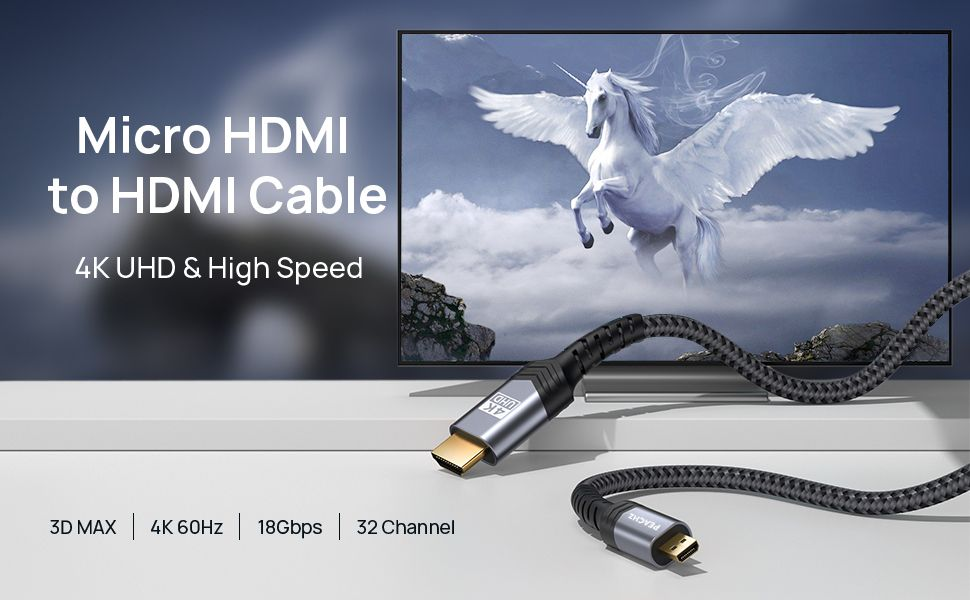 PEACHZ MICRO HDMI TO HDMI CABLE 2M 4K 60HZ NYLON BRAIDED HIGH-SPEED CABLE