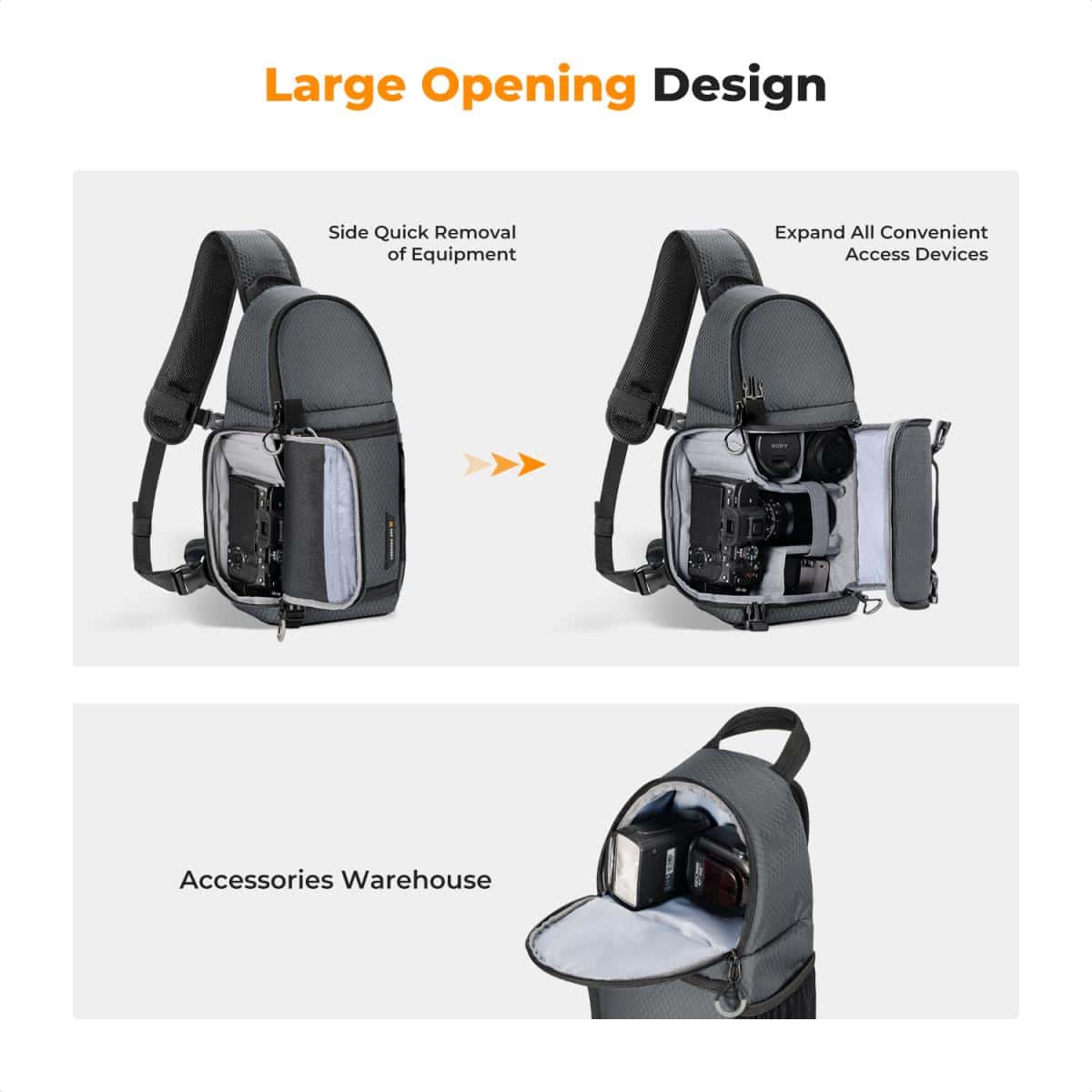 K&F CONCEPT SLIM SHOOTER SLING CAMERA BAG 10L-GREY