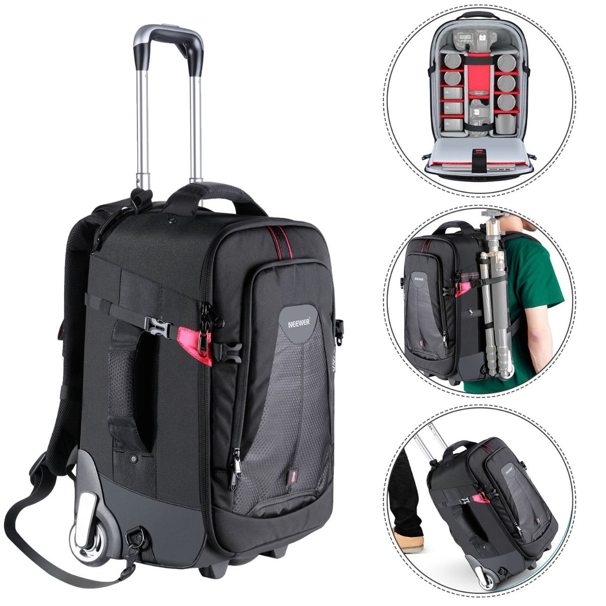 Neewer 2-in-1 Rolling Camera Backpack Trolley Camera tek