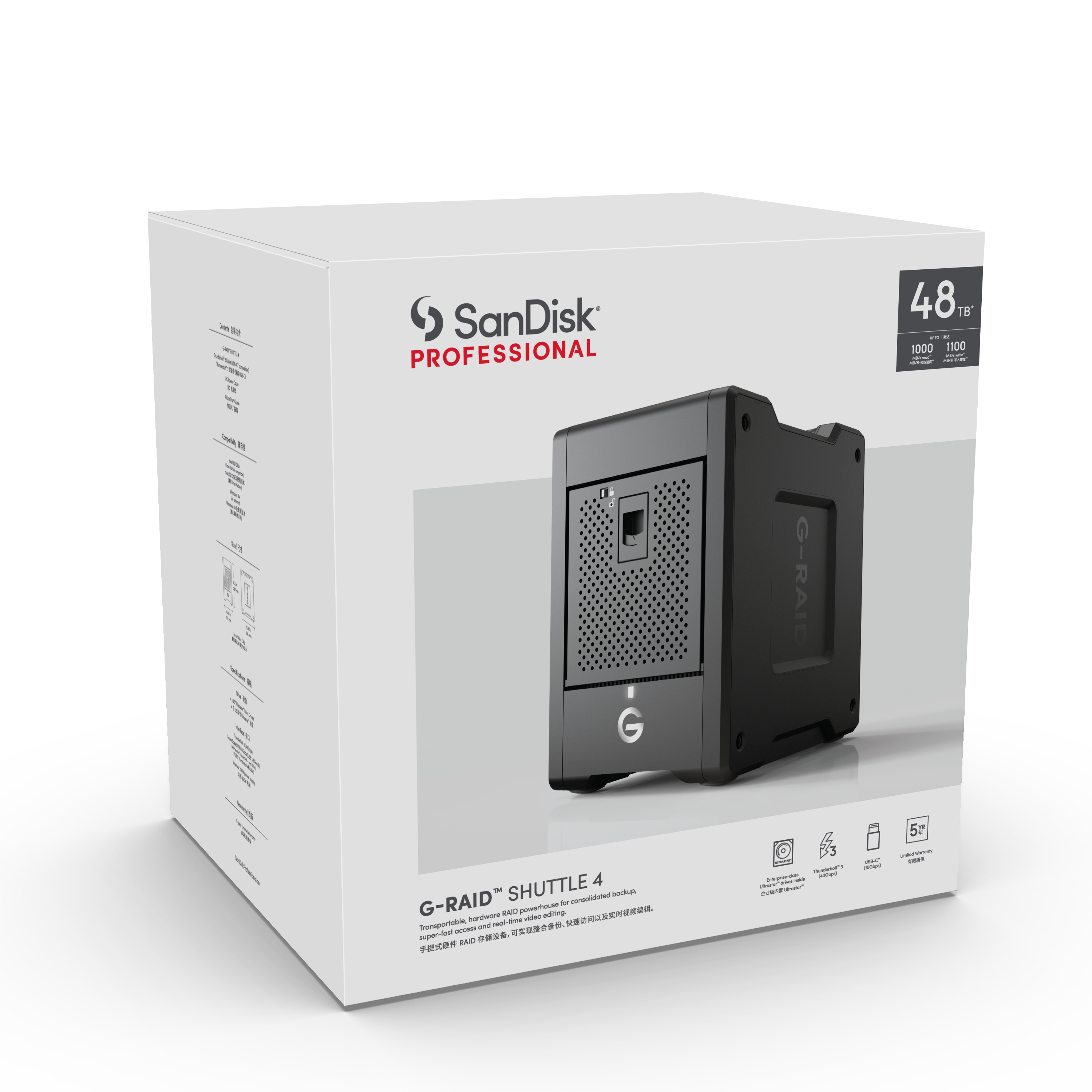 SanDisk Professional G-RAID Shuttle 4 48TB 4-Bay Thunderbolt 3 RAID Array (4 x 12TB) Camera tek