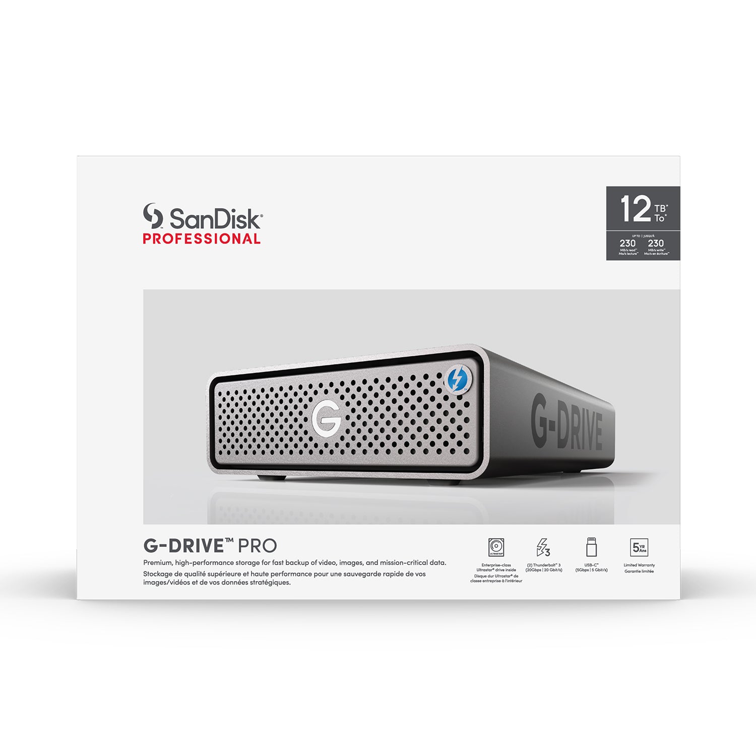 SanDisk Professional 12TB G-DRIVE Pro Thunderbolt 3 External HDD (Space Gray) Camera tek