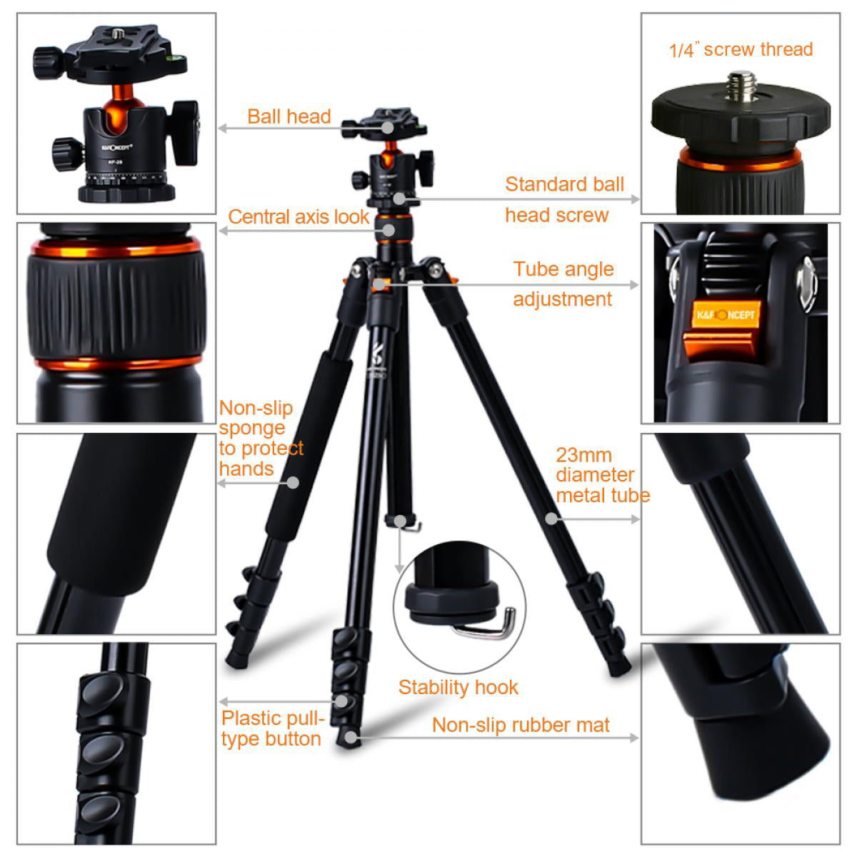 K&F CONCEPT PRO-LITE TRIPOD KIT Camera tek