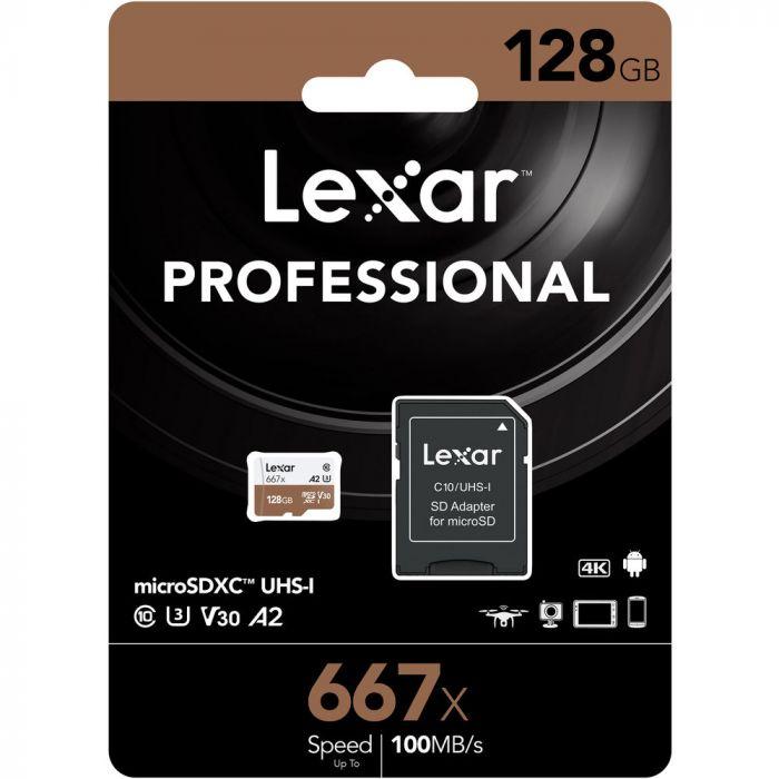 Lexar 128GB High-Speed 677x 100MB/s UHS-I microSDXC Memory Card with SD Adapter Camera tek