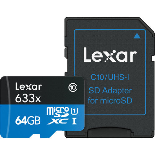 Lexar 64GB microSDHC 633x 100MB/s UHS-I Memory Card with SD Adapter Camera tek