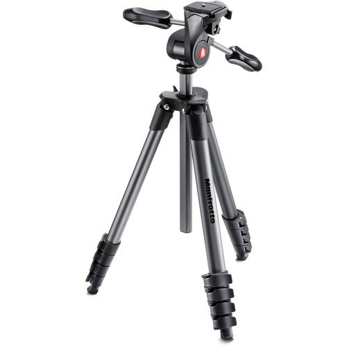 Manfrotto Compact Advanced Aluminium Tripod - 3-way head (Black) Camera tek