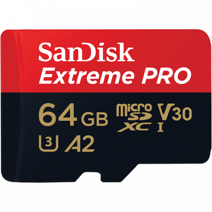 SanDisk Extreme Pro microSDXC 64GB (170MB/s) A2 C10 V30 UHS-I U3 + SD Adapter Camera tek