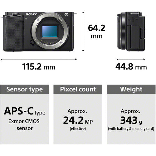 Sony ZV-E10 Mirrorless Camera with 16-50mm Lens (Black) + Free Grip Camera tek