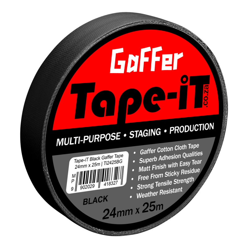 TAPE-IT BLACK GAFFER TAPE ROLL 24MM X 25M Camera tek