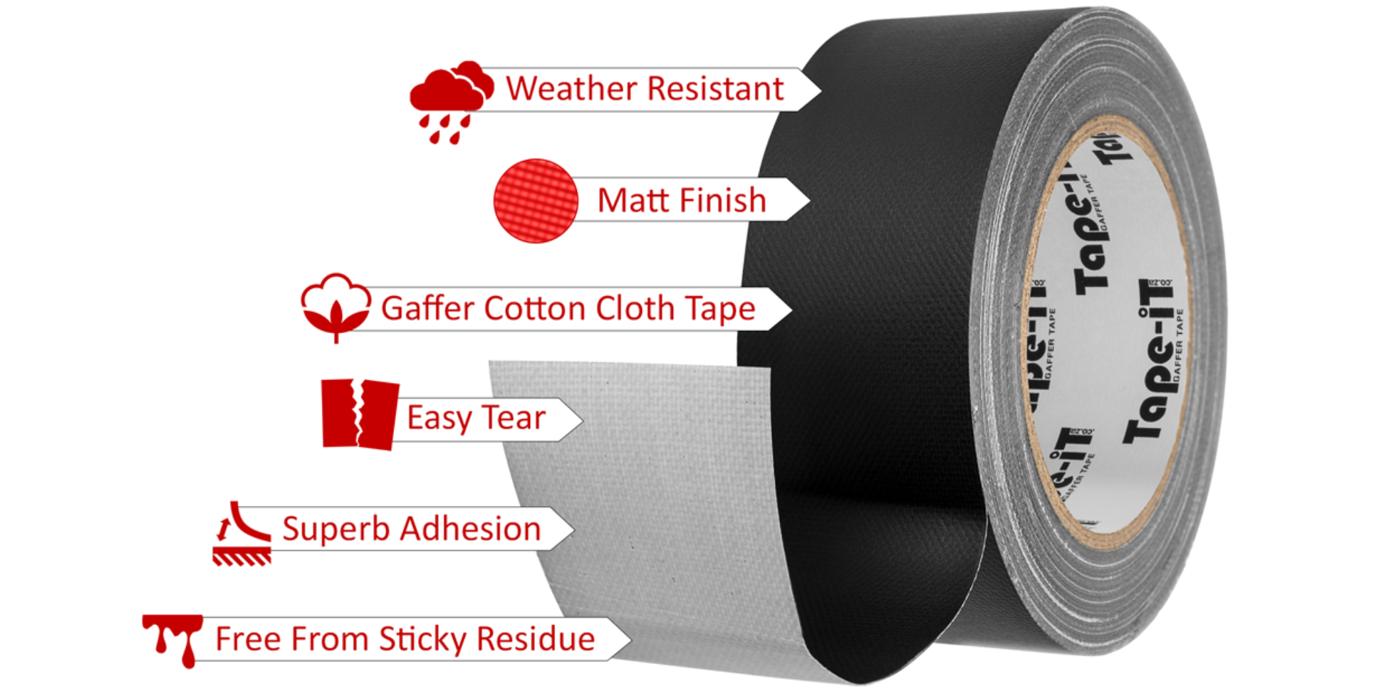 TAPE-IT BLACK GAFFER TAPE ROLL 24MM X 25M Camera tek