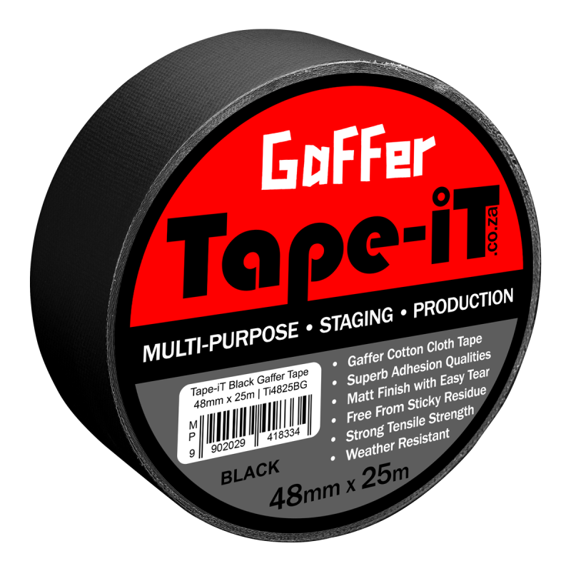 TAPE-IT BLACK GAFFER TAPE ROLL 48MM X 25M Camera tek