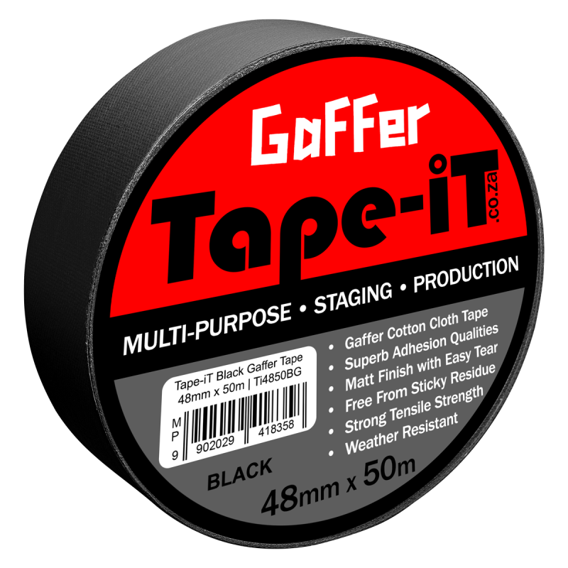 TAPE-IT BLACK GAFFER TAPE ROLL 48MM X 50M Camera tek