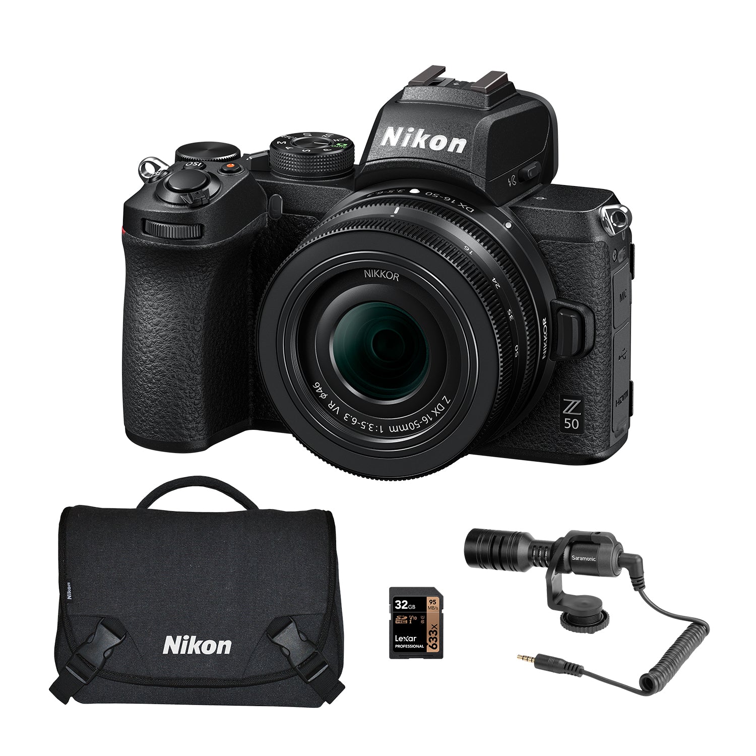 Nikon Z50 Vlogging Kit (Z50 + 16-50mm Lens + Microphone + SD Card + Bag) Camera tek