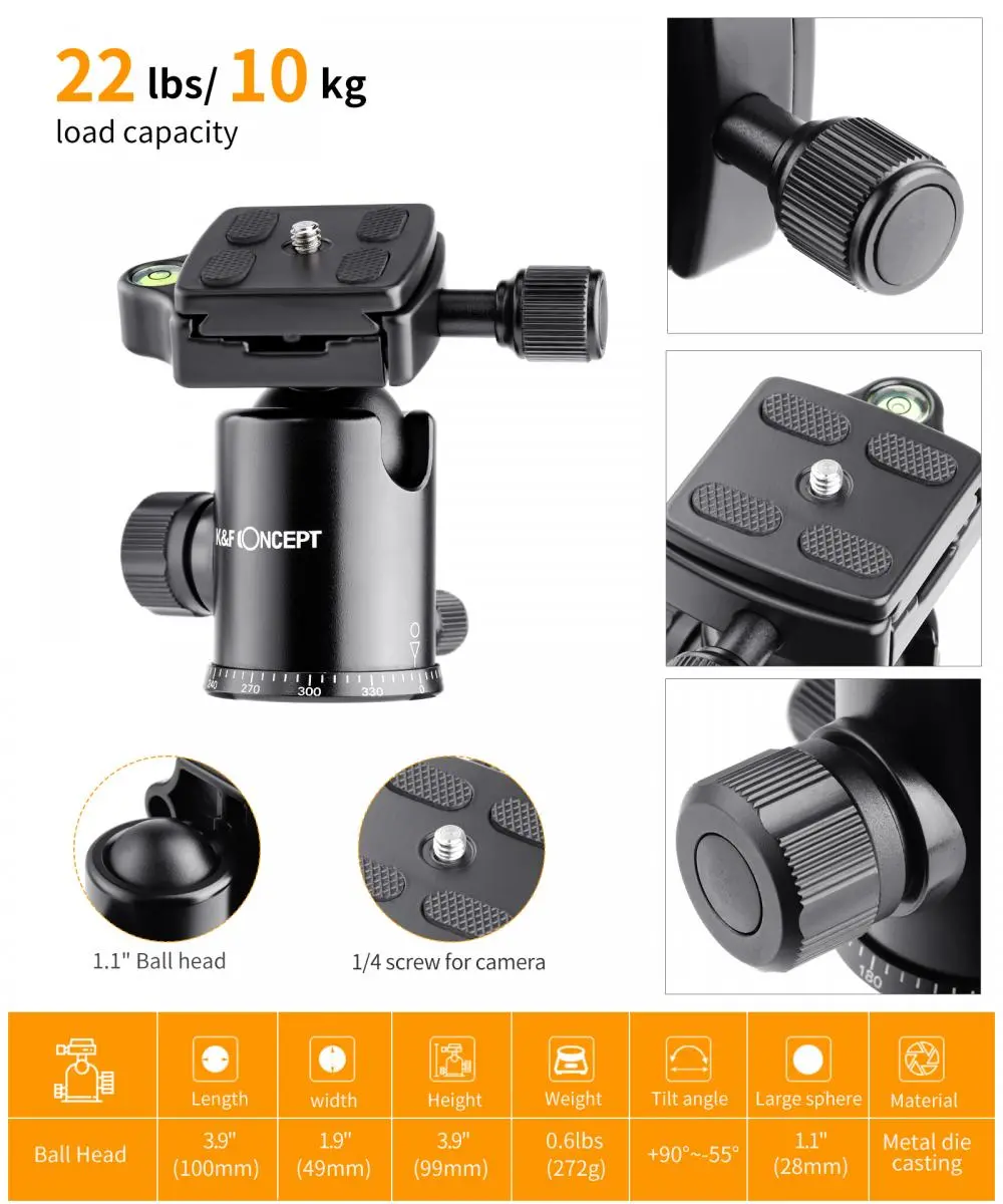 K&F CONCEPTS PRO CARBON FIBRE TRIPOD WITH MONOPOD Camera tek