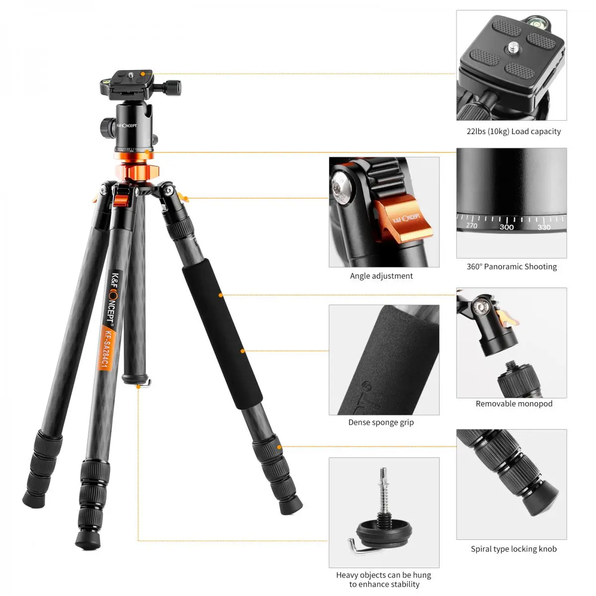 K&F CONCEPTS PRO CARBON FIBRE TRIPOD WITH MONOPOD Camera tek