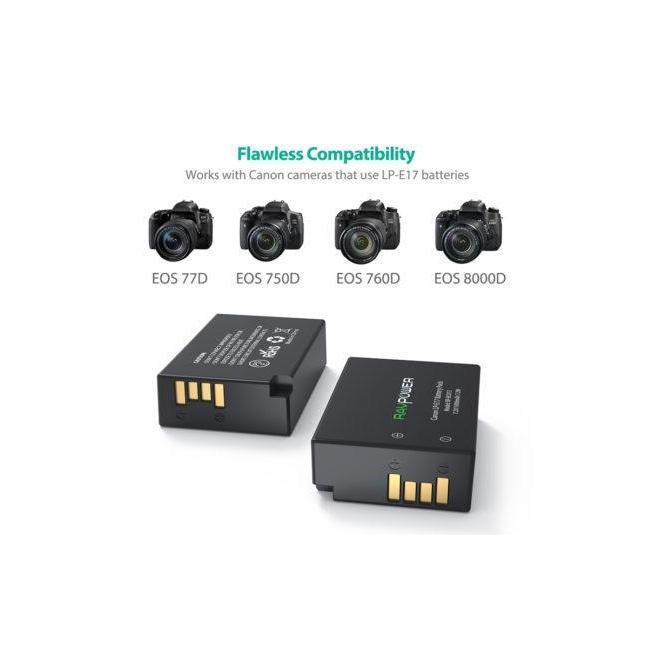 RAVPower 1000mAh Rechargeable Battery and Charger Set for Canon LP-E17 Camera tek