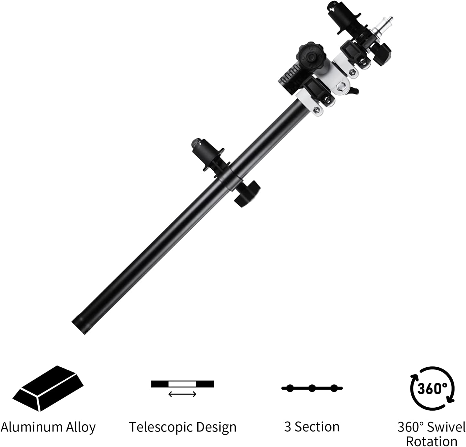 Telescopic Reflector Holder Extendable Boom Arm with 360 Degree Swivel & Adjustable Length Camera tek