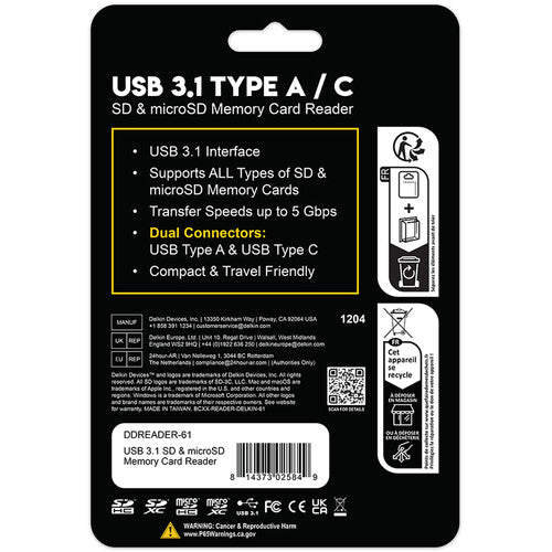 DELKIN DEVICES USB 3.1 TYPE A/C SD & MICRO SD READ
