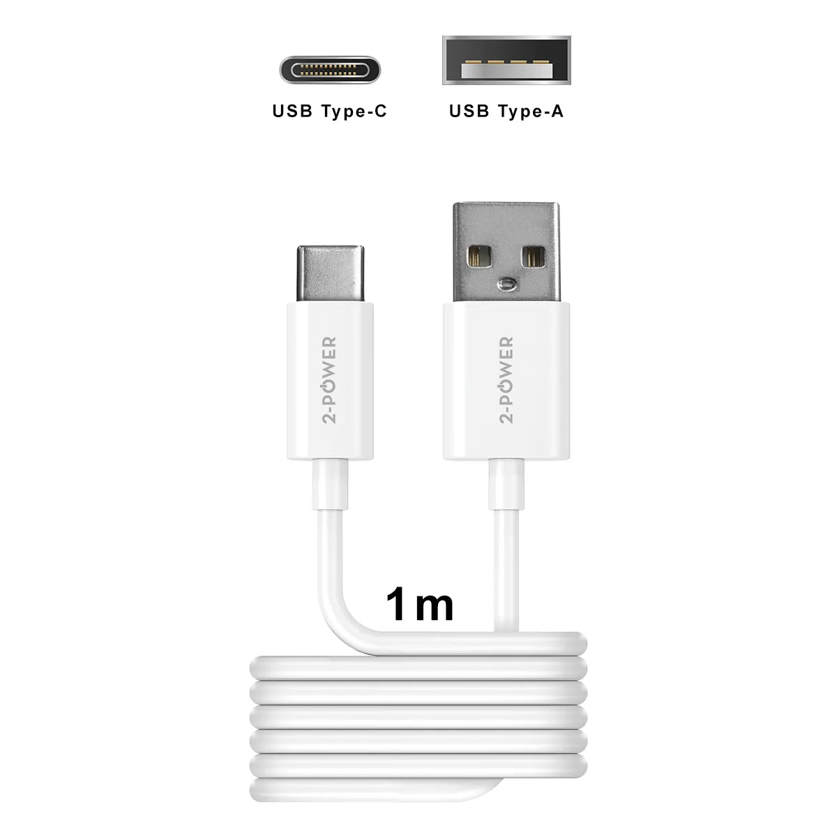 2-POWER 1M USB CABLE USB-C TO USB-A
