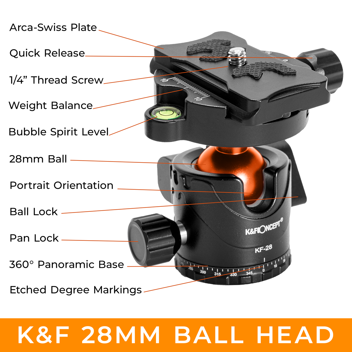 K&F CONCEPT 28MM BALL HEAD WITH 10KG LOAD CAPACITY X1 EXTRA QUICK RELEASE PLATE