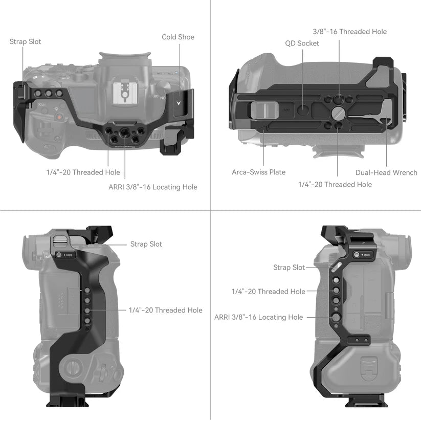 SMALLRIG CAMERA CAGE FOR CANON EOS R5/ R6/ R5C/R6 MARK II WITH BG-R10 BATTERY 3464B GRIP