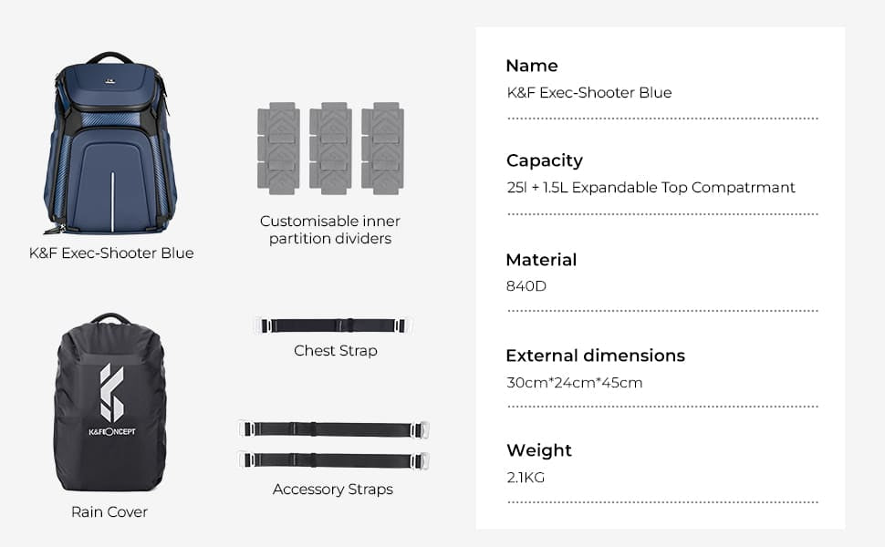 K&F Exec-Shooter Blue the Premium Choice in Camera Backpacks | KF13.105V2 Camera tek