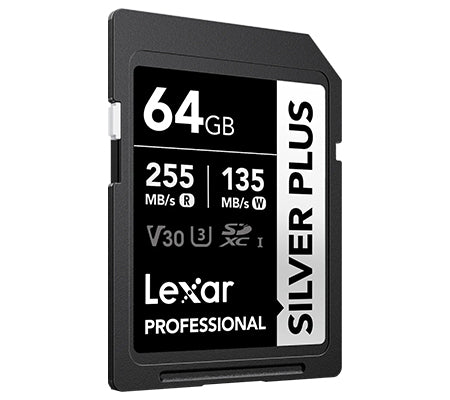 LEXAR PRO SDXC UHS-I 64GB MEMORY CARD SILVER PLUS SERIES (255 MB/s)