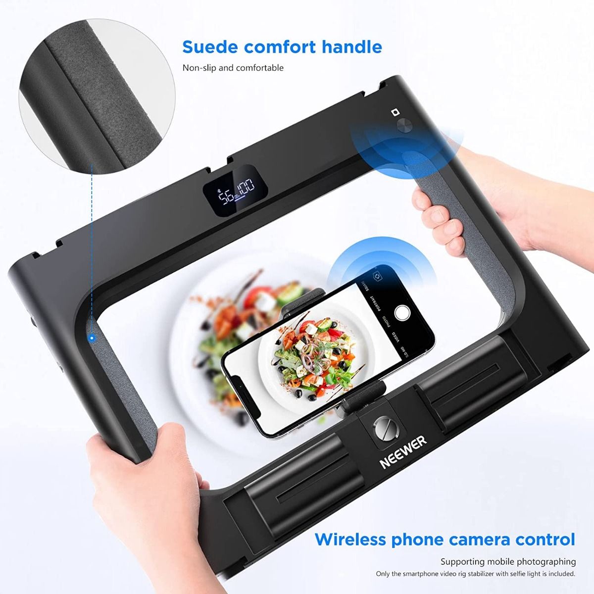 Neewer Dimmable Bi-Color CRI 97+ LED Selfie Light & Smartphone Video Rig Camera tek