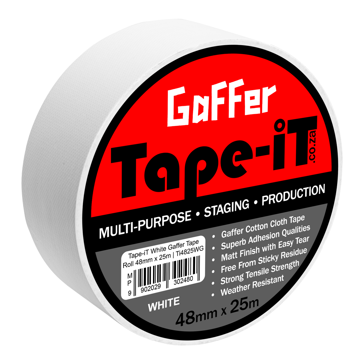 TAPE-IT WHITE GAFFER TAPE ROLL 24MM X 25M Camera tek