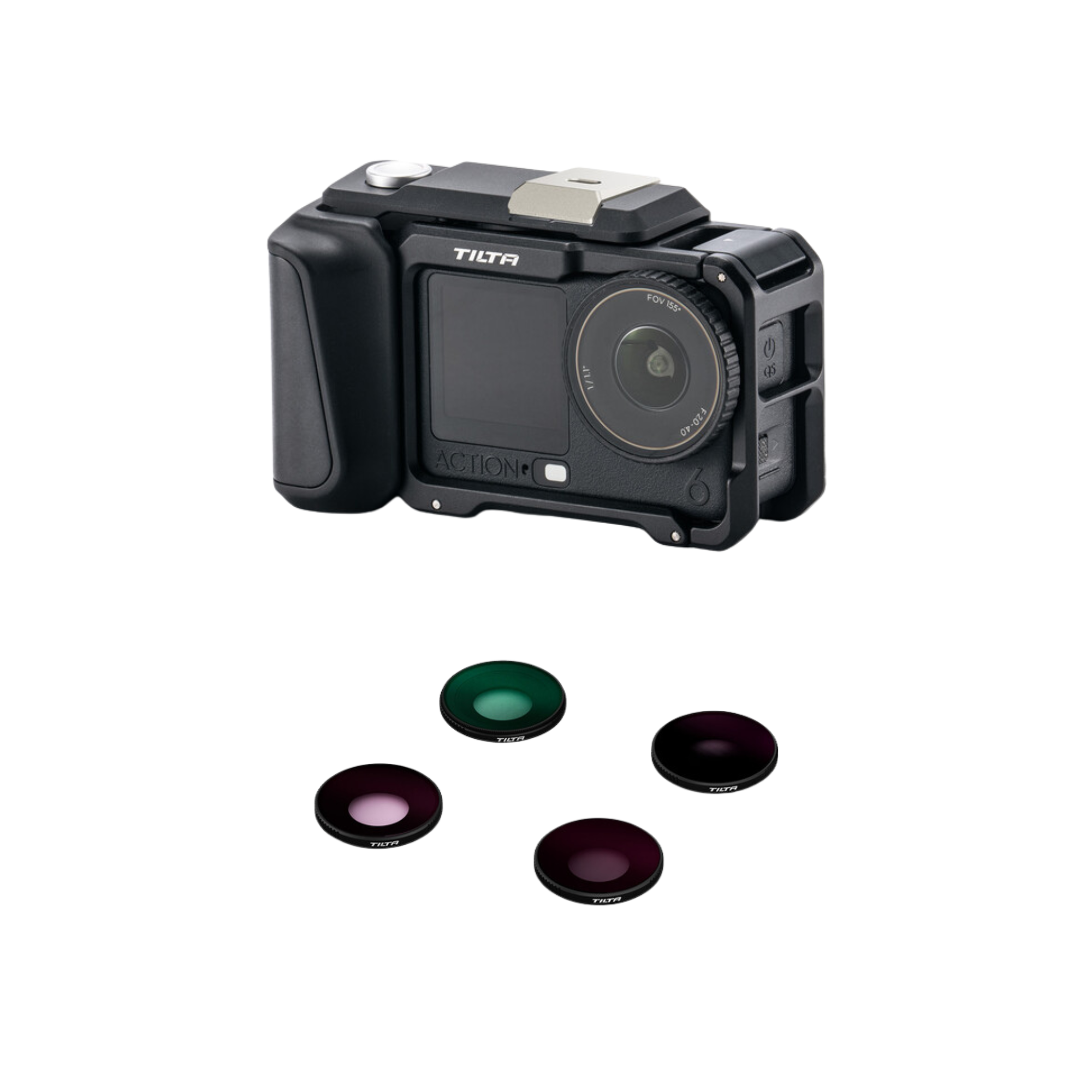 Tilta Camera Cage with Street Snap Accessory Kit for DJI Osmo Action 6 (Black) + Tilta Filter Kit (Set of 4) Camera tek
