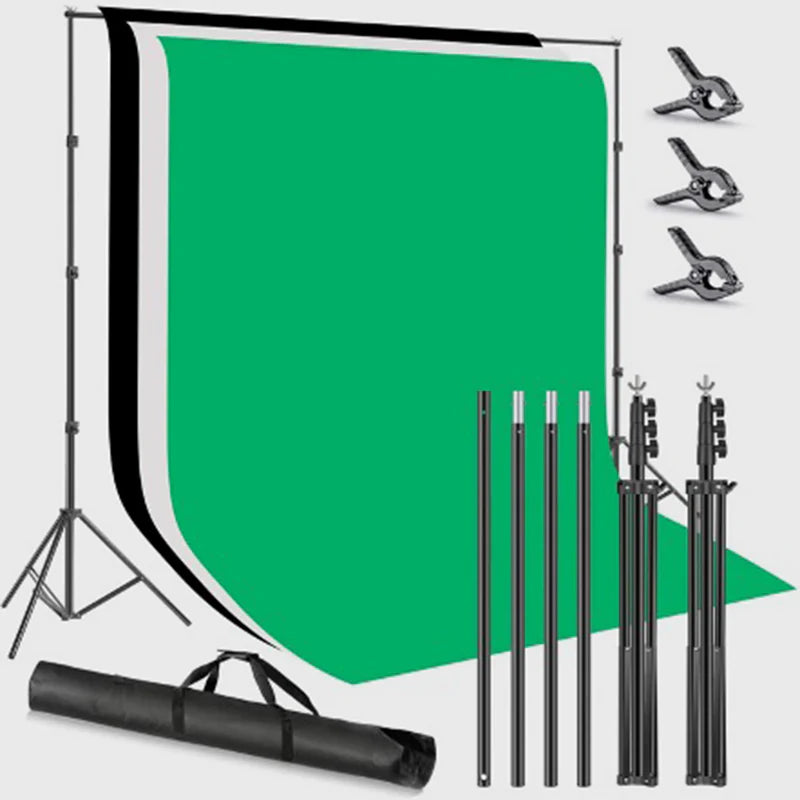 VISICO PRO 2.8.X3M STUDIO BACKDROP KIT VS-B807E + 3X MUSLIN BACKDROPS 1.8X2.8M (BLK, WHT, GREEN)