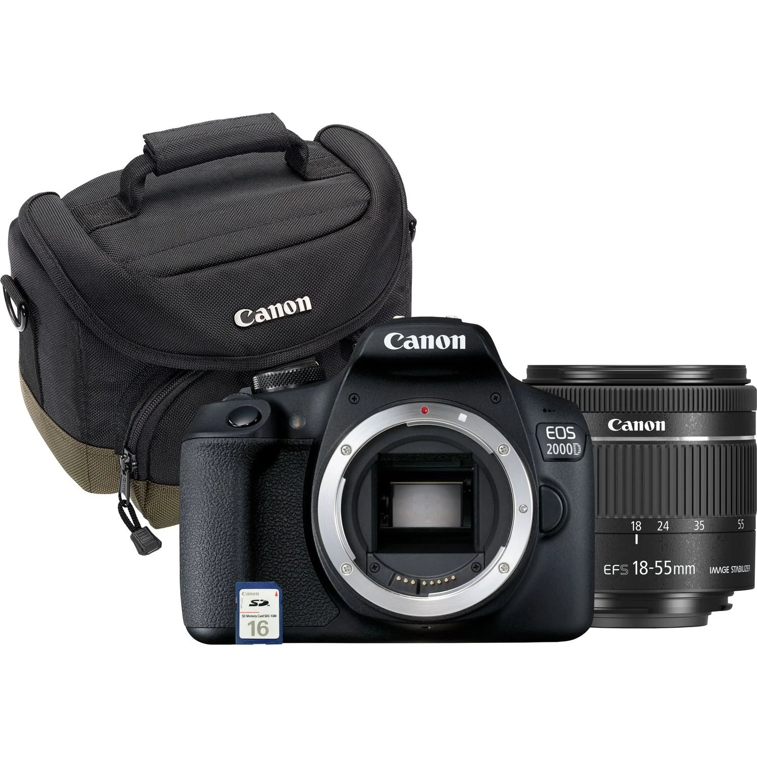 CANON EOS 2000D DSLR Camera + 18-55mm f3.5-5.6 IS II Lens + Canon bag + 16GB SD Card Camera tek