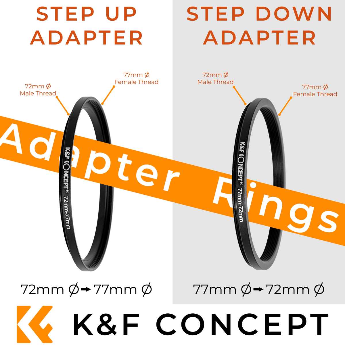 K&F 18 PIECE STEP UP AND STEP DOWN RING SET 37MM-82MM ADAPTER RING SET