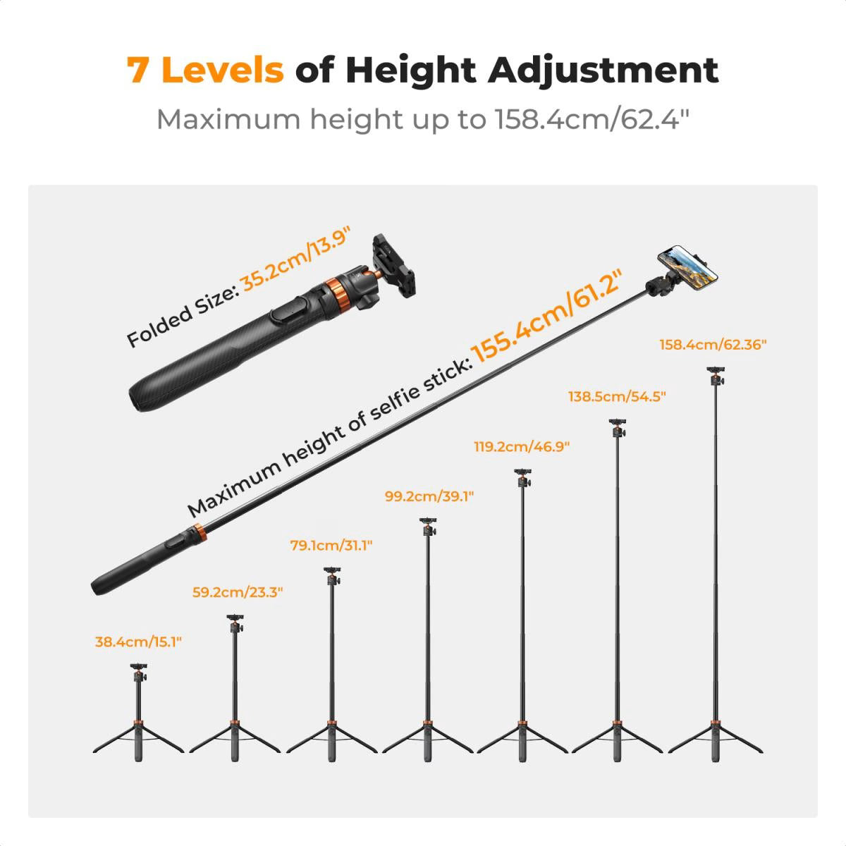 K&F CONCEPT 158CM 2-IN-1 SELFIE STICK TRIPOD WITH REMOTE AND PHONE MOUNT Camera tek