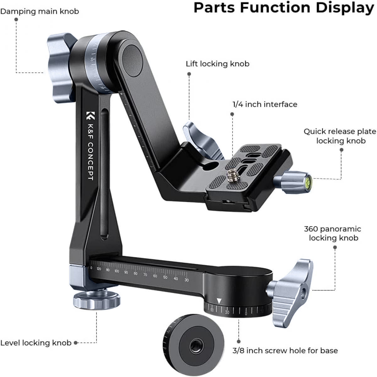 K&F GIMBAL HEAD ADJUSTABLE ON 3 AXES FOR LONG LENS PHOTOGRAPHY
