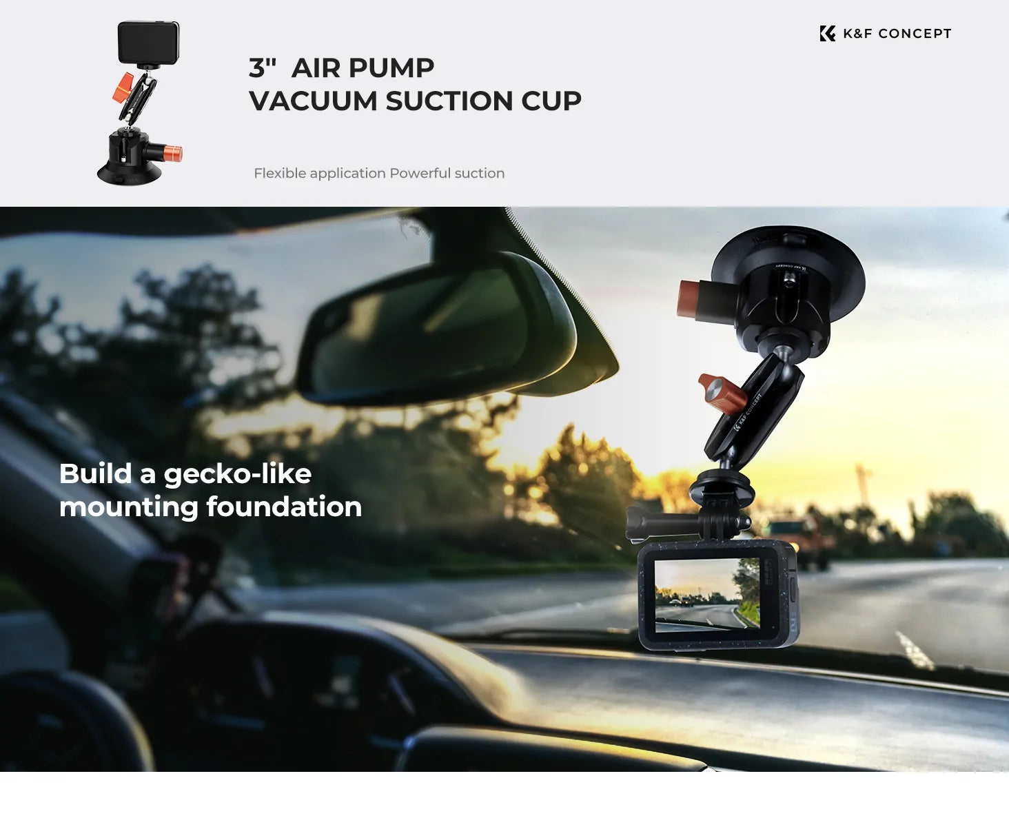K&F 3" SUCTION MOUNT WITH MAGIC ARM, PHONE & ACTION CAM MOUNT Camera tek