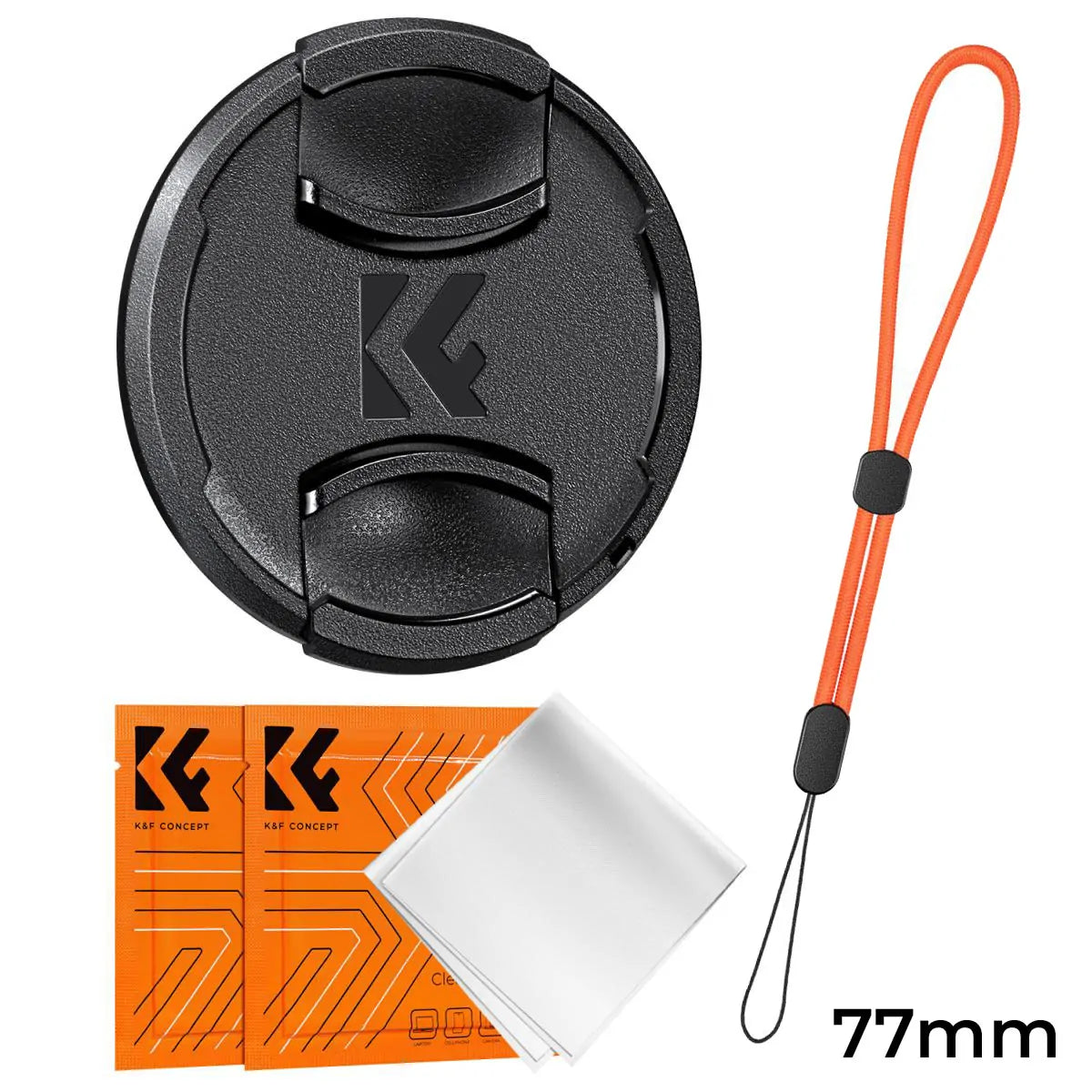 K&F CENTRE PINCH LENS CAP WITH STRAP & CLOTH -77MM