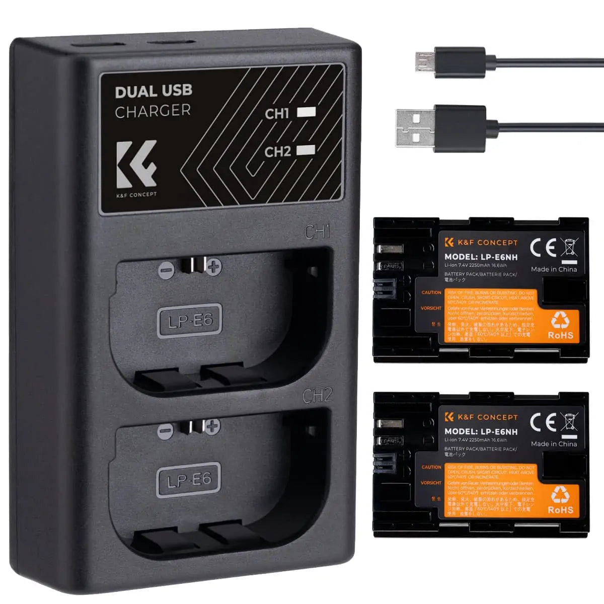 K&F CONCEPT DUAL BATTERY KIT FOR CANON LP-E6NH 2 BATTERIES AND DUAL CHARGER