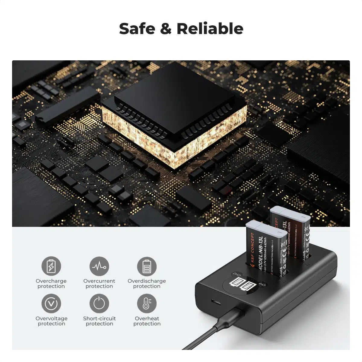 K&F CONCEPT DUAL BATTERY KIT FOR CANON NB-13L 2 BATTERIES AND DUAL CHARGER