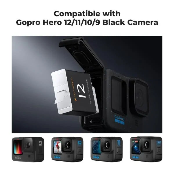 K&F GOPRO HERO12 BATTERY KIT- 2 BATTERIES + TRIPLE CHARGER