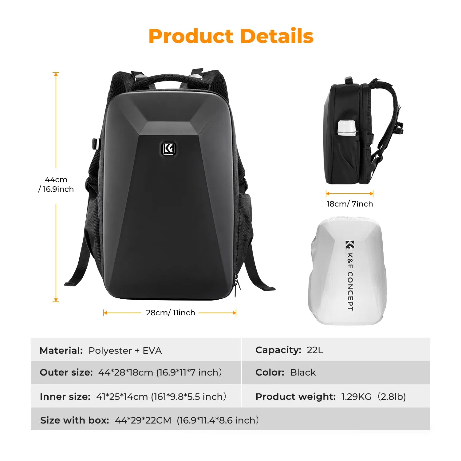 K&F HARDSHELL CAMERA BACKPACK WITH LAPTOP POUCH