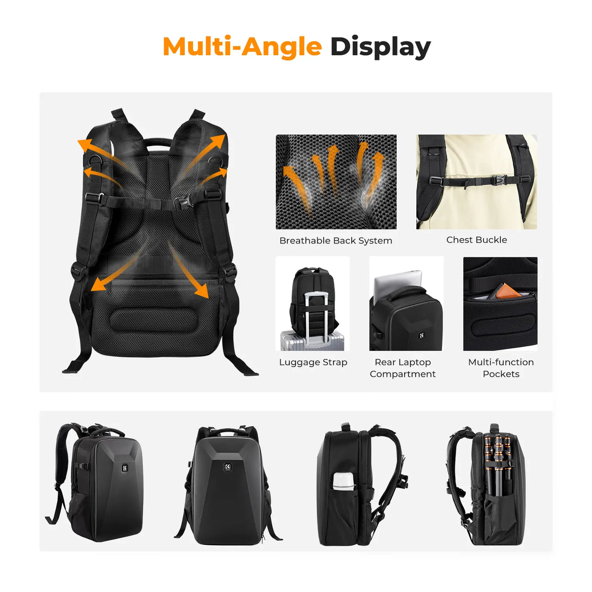 K&F HARDSHELL CAMERA BACKPACK WITH LAPTOP POUCH
