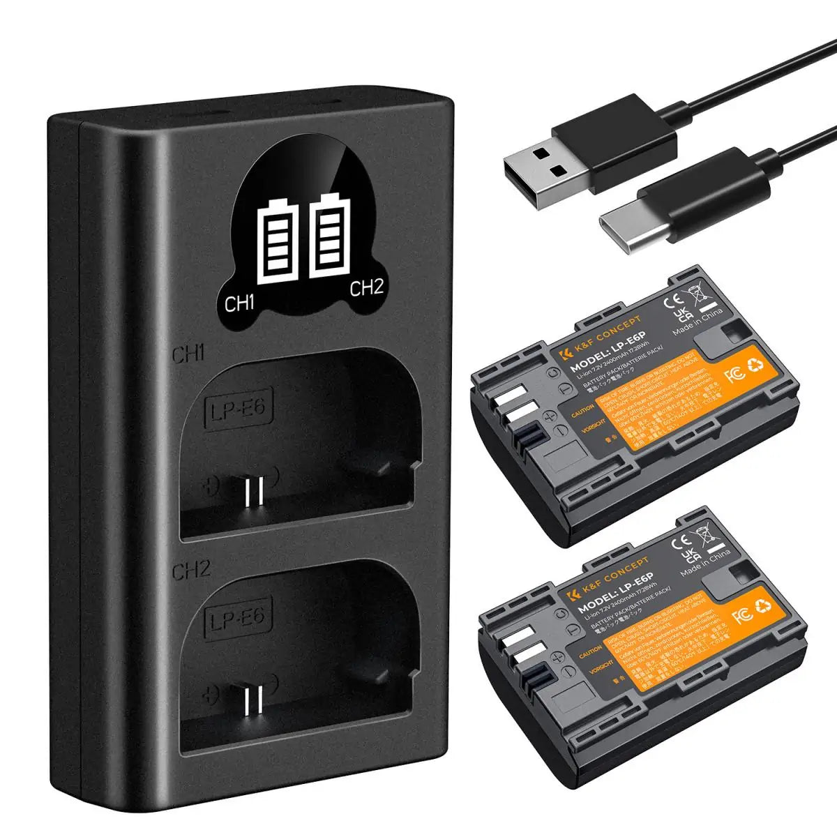K&F CANON LP-E6P KIT - 2 BATTERIES & DUAL CHARGER