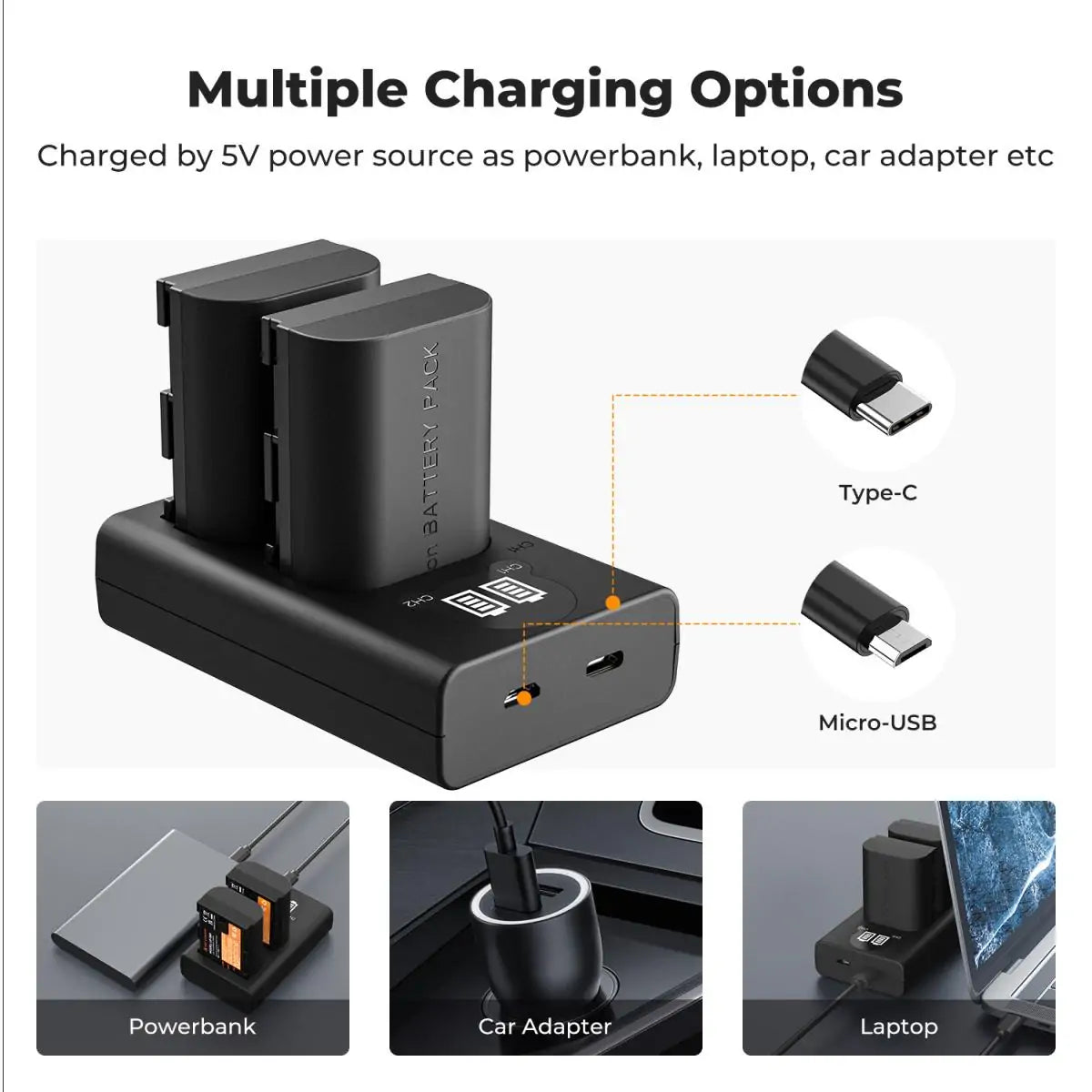 K&F CANON LP-E6P KIT - 2 BATTERIES & DUAL CHARGER