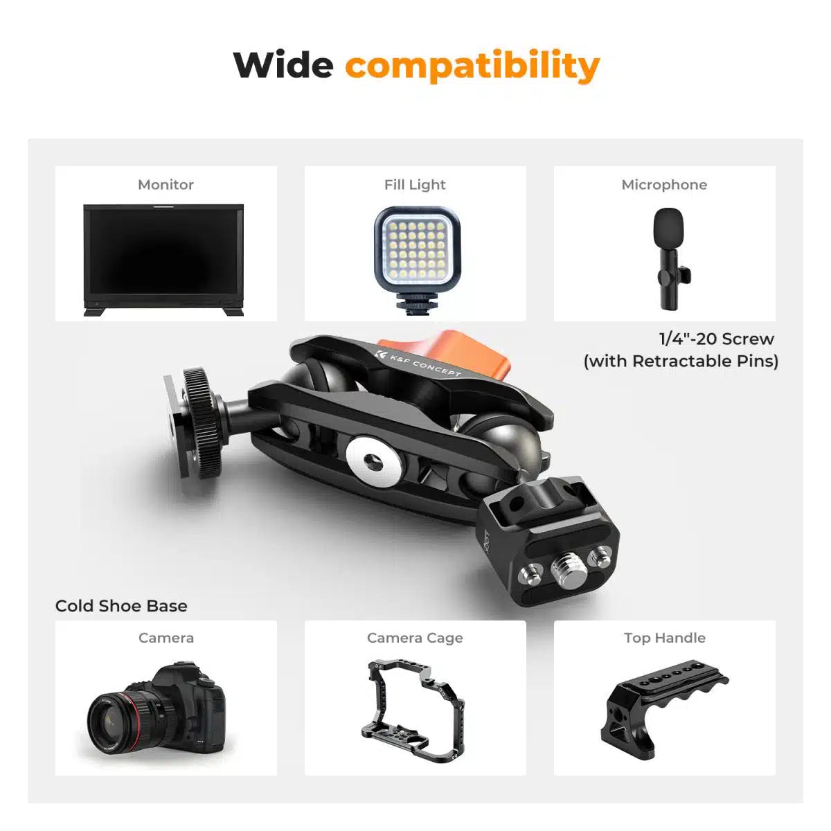 K&F MAGIC ARM MINI WITH ARRI PIN 1/4" & COLD SHOE HEADS