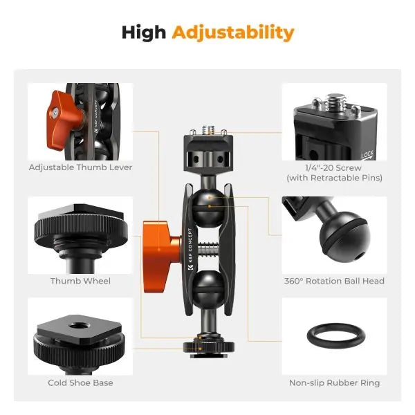 K&F MAGIC ARM MINI WITH ARRI PIN 1/4" & COLD SHOE HEADS