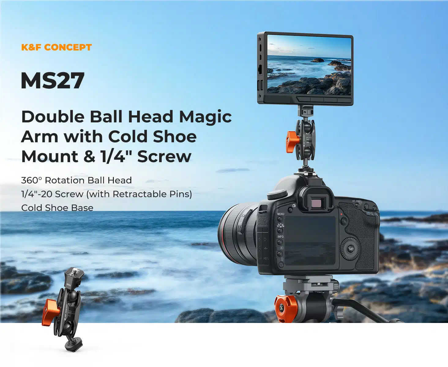 K&F MAGIC ARM MINI WITH ARRI PIN 1/4" & COLD SHOE HEADS
