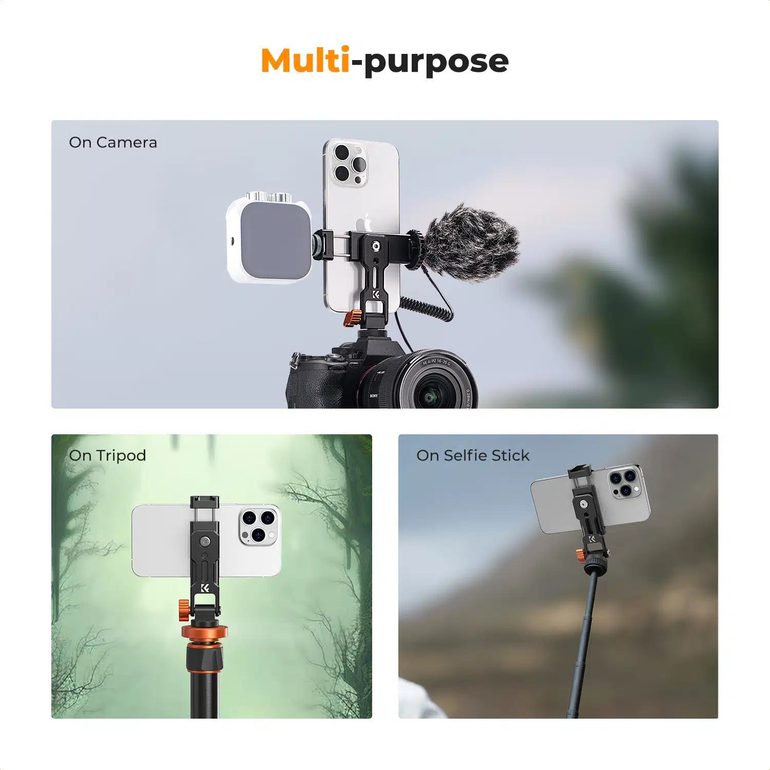 K&F METAL PHONE CLAMP WITH SHOE FOR PHONE ON CAMERA MOUNTING