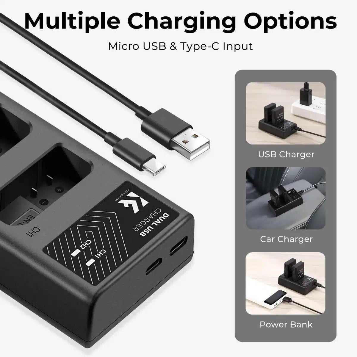 K&F CONCEPT DUAL BATTERY KIT FOR NIKON EN-EL14 2 BATTERIES AND DUAL CHARGER